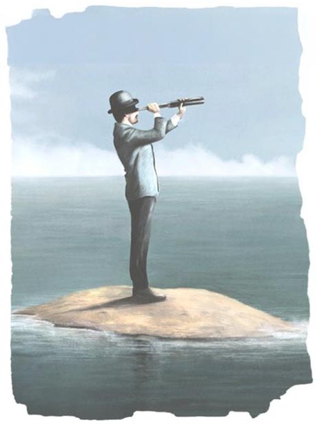 Illustration of a man looking through a telescope